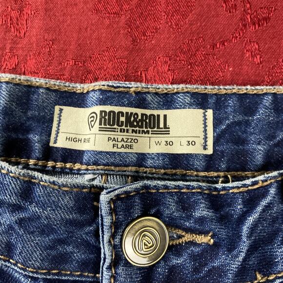 Rock & Roll Jeans Womens 30x30 Blue High Rise Palazzo Flare Wide Denim Boho NEW - Picture 8 of 16